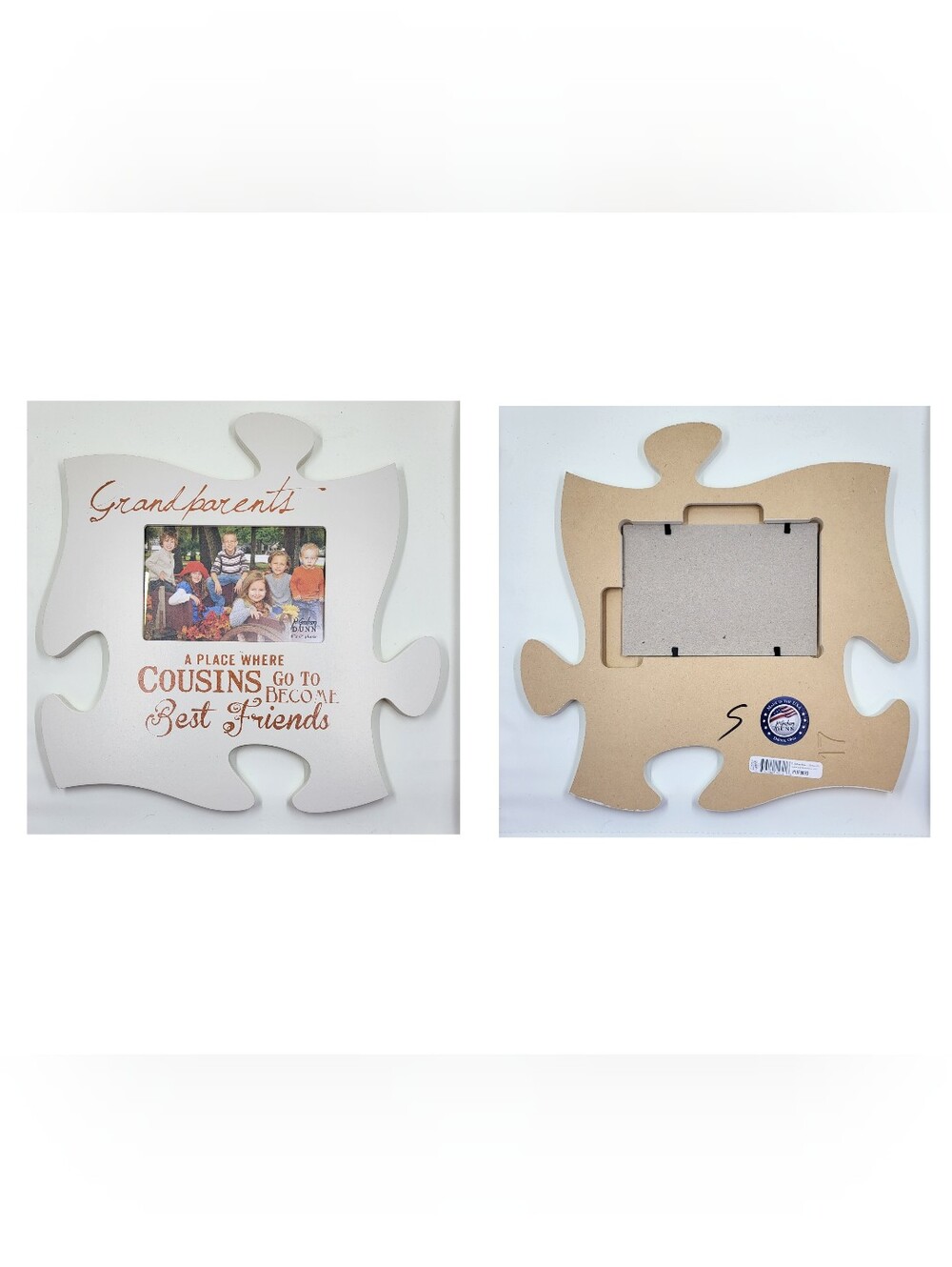 Grandparents Puzzle Photo Frame in White with Copper Script